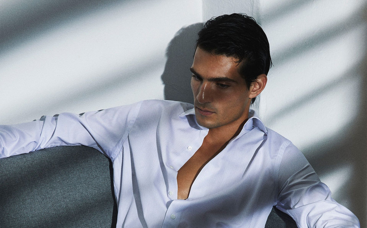 Man wearing mini stripe shirt by Alessandro Gherardi