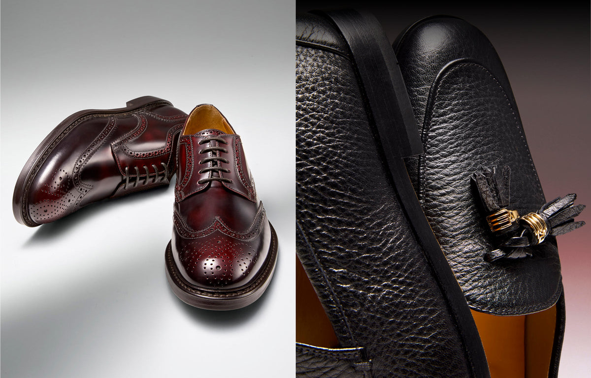 Doucal's burgundy brogues and black leather shoe detail