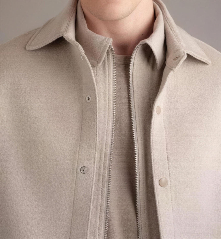 Marco Pescarolo Natural Born cashmere overshirt fabric close-up