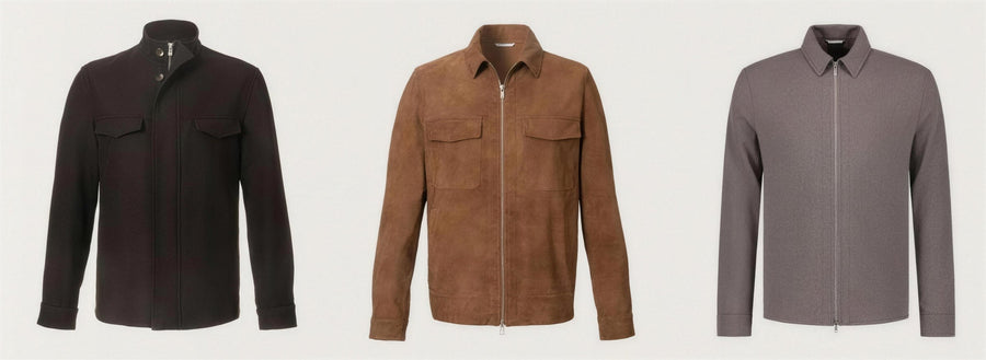 Three Marco Pescarolo Urus jackets in brown, cognac suede and grey