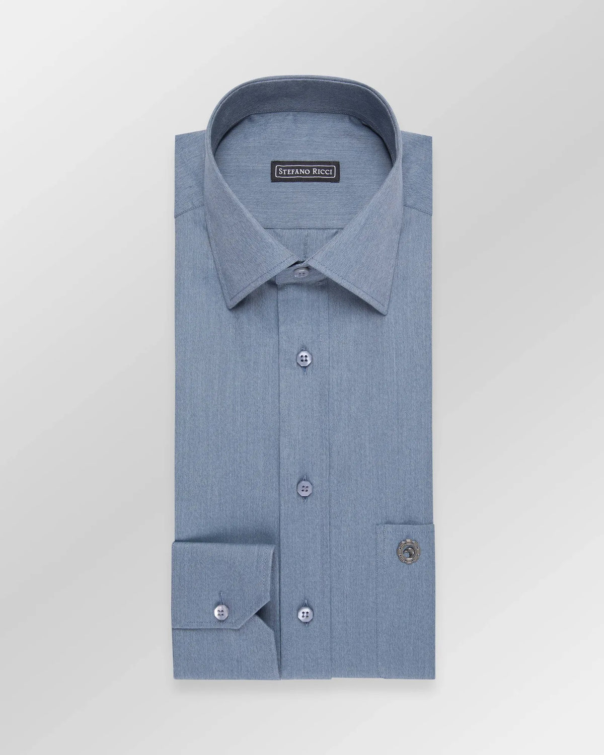 Stefano Ricci Ivrea dress shirt in blue cotton, folded.