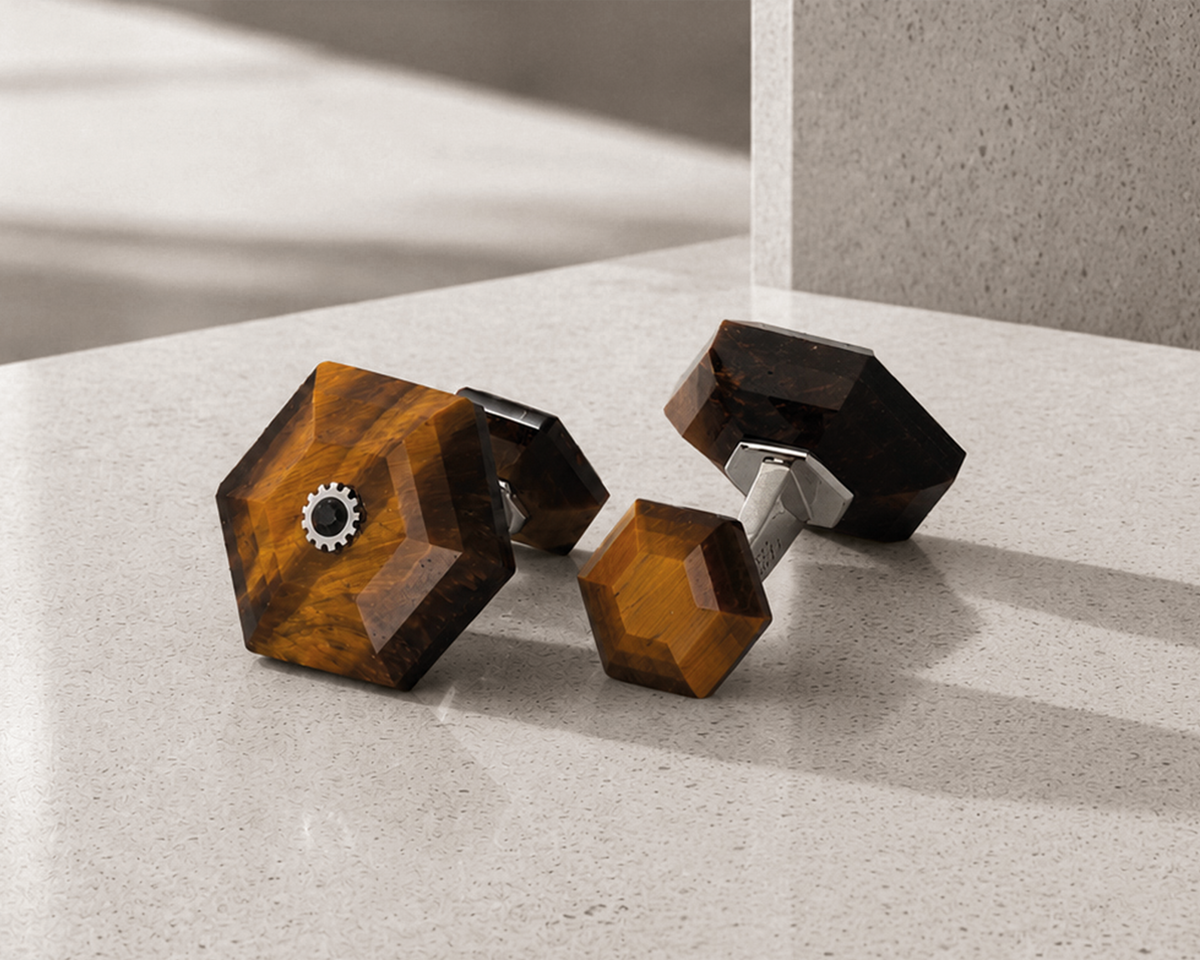 Tateossian tiger eye dumbbell cufflinks